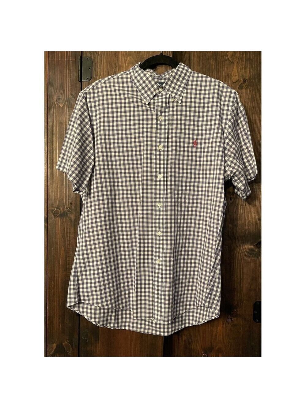 Polo Ralph Lauren Custom Fit Purple White Check Shirt Sz L Gingham Short Sleeve
